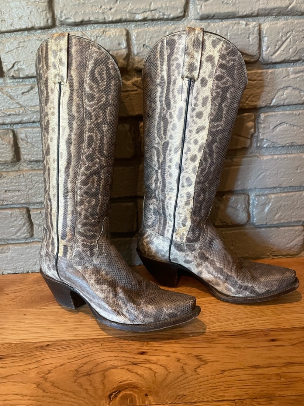 Lucchese Gray Snake- skin Knee high Western Boots